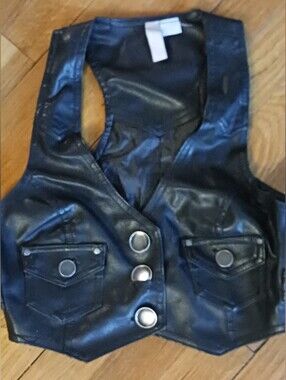 Vintage Max Rave Black Faux Leather Halter Vest Y2K Goth Punk S